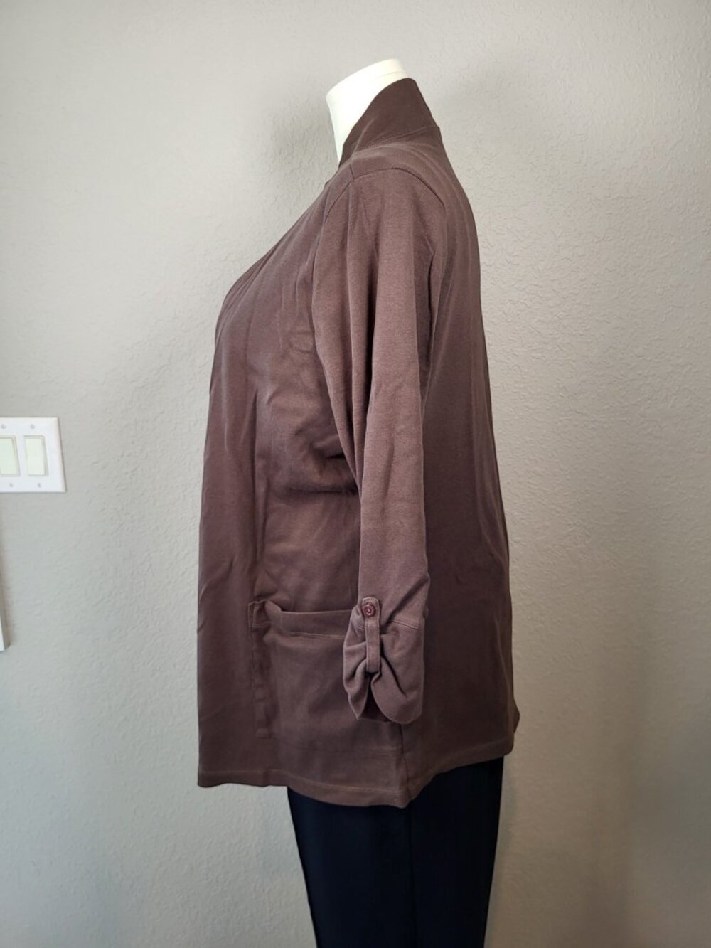 Kim Rogers Plus Size Brown Open-Front Cotton Cardigan 2X - Picture 3 of 10